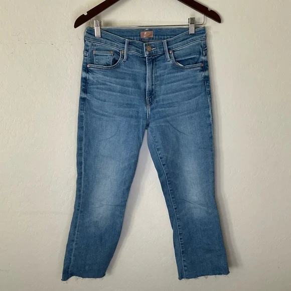 MOTHER The‎ Insider Step Fray Crop Jeans Out of the Blue Size 26 Women’s - Picture 2 of 10